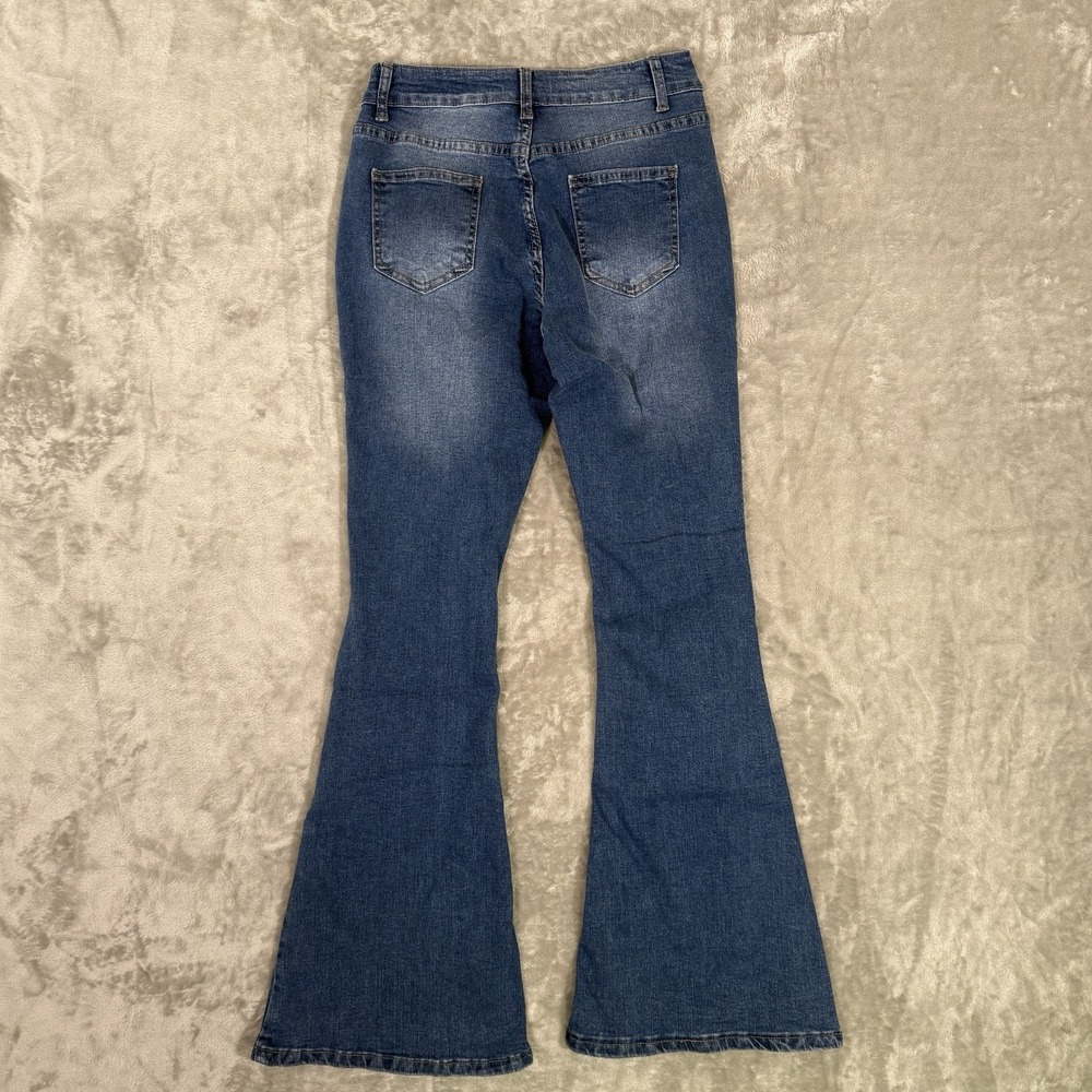 Bamboo Embroidered Bell Bottoms Wide Flare Jeans Sz 7 Blue Soft Denim NWT - Picture 10 of 10